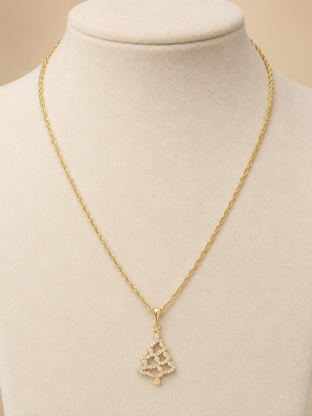 Gold Laminated Crystal Pine Tree Pendant Necklace – Water Resistant
